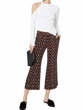 A.L.C. Felix Medallion Print Cropped Flared 100% Silk Pants